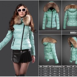 Women Moncler Down Jacket With Raccoon Fur Collar Green