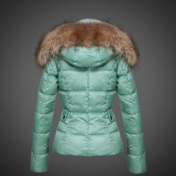 Women Moncler Down Jacket With Raccoon Fur Collar Green