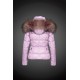 Women Moncler Down Jacket With Raccoon Fur Collar Pink