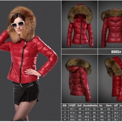 Women Moncler Down Jacket With Raccoon Fur Collar Red