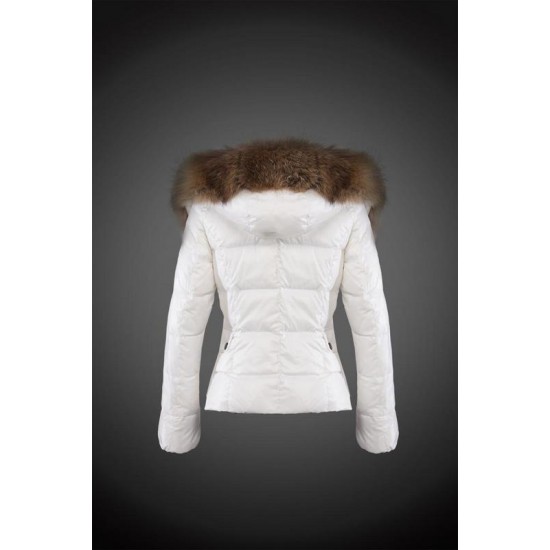 Women Moncler Down Jacket With Raccoon Fur Collar White