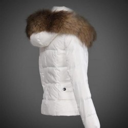 Women Moncler Down Jacket With Raccoon Fur Collar White