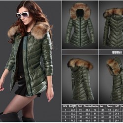 Women Moncler Long Down Coats With Raccoon Fur Collar Army Green