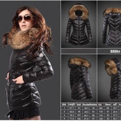 Women Moncler Long Down Coats With Raccoon Fur Collar Black