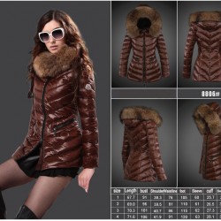 Women Moncler Long Down Coats With Raccoon Fur Collar Brown