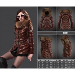 Women Moncler Long Down Coats With Raccoon Fur Collar Brown