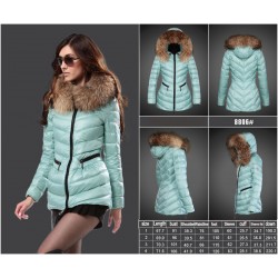 Women Moncler Long Down Coats With Raccoon Fur Collar Mint Green