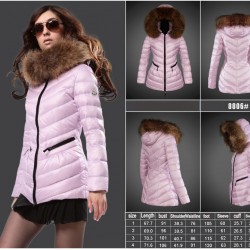 Women Moncler Long Down Coats With Raccoon Fur Collar Pink