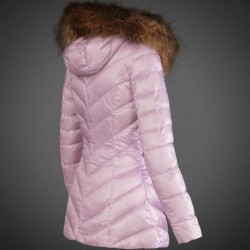 Women Moncler Long Down Coats With Raccoon Fur Collar Pink