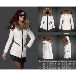 Women Moncler Long Down Coats With Raccoon Fur Collar White