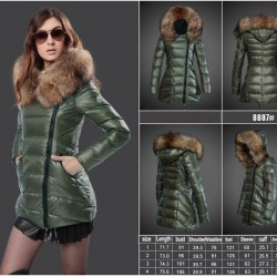 Women Moncler Long Down Coats With Raccoon Fur Collar Army Green