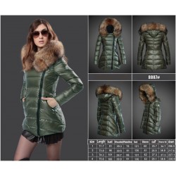 Women Moncler Long Down Coats With Raccoon Fur Collar Army Green