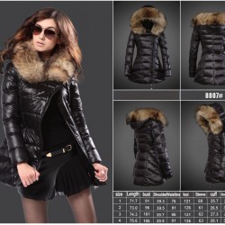 Women Moncler Long Down Coats With Raccoon Fur Collar Black