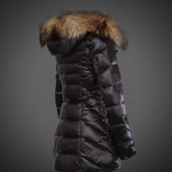 Women Moncler Long Down Coats With Raccoon Fur Collar Black