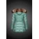 Women Moncler Long Down Coats With Raccoon Fur Collar Mint Green