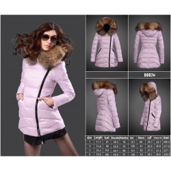 Women Moncler Long Down Coats With Raccoon Fur Collar Pink