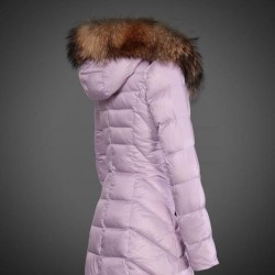 Women Moncler Long Down Coats With Raccoon Fur Collar Pink