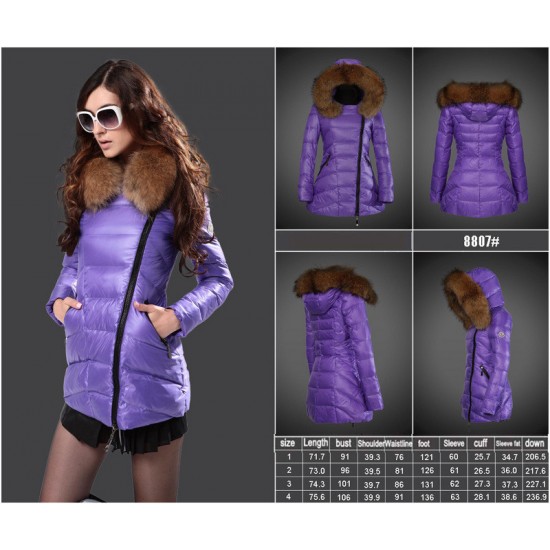 Women Moncler Long Down Coats With Raccoon Fur Collar Purple