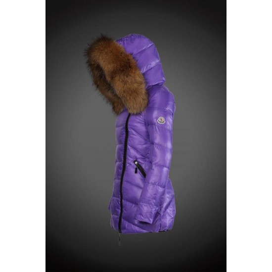 Women Moncler Long Down Coats With Raccoon Fur Collar Purple