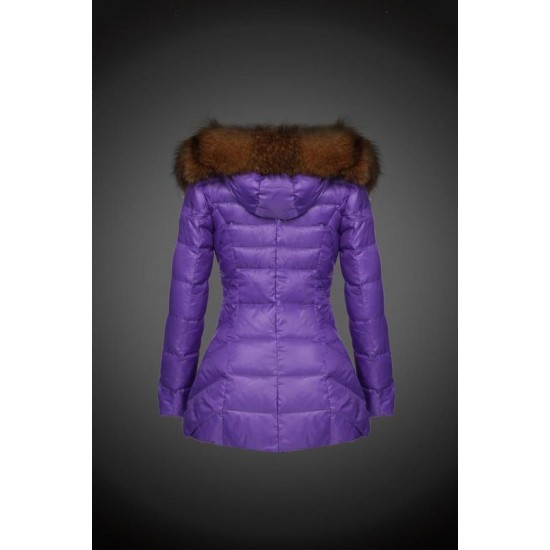 Women Moncler Long Down Coats With Raccoon Fur Collar Purple