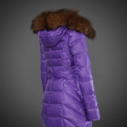 Women Moncler Long Down Coats With Raccoon Fur Collar Purple