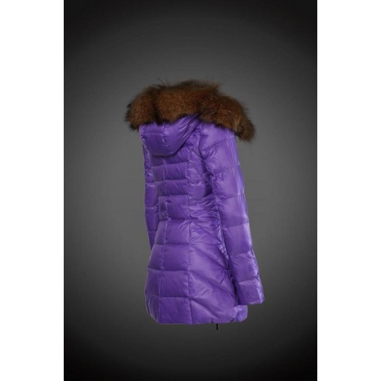 Women Moncler Long Down Coats With Raccoon Fur Collar Purple