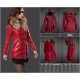 Women Moncler Long Down Coats With Raccoon Fur Collar Red