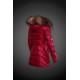 Women Moncler Long Down Coats With Raccoon Fur Collar Red