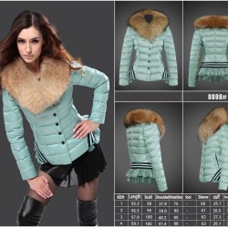 Women Moncler Down Jacket With Raccoon Fur Collar Green