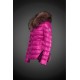 Women Moncler Down Jacket With Raccoon Fur Collar Rose Red