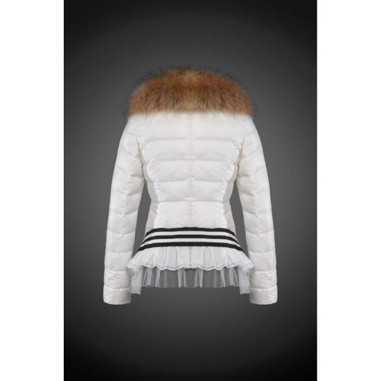 Women Moncler Down Jacket With Raccoon Fur Collar White