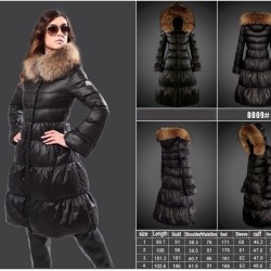 Women Moncler Long Down Coats With Raccoon Fur Collar Black