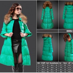 Women Moncler Long Down Coats With Raccoon Fur Collar Green