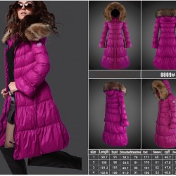 Women Moncler Long Down Coats With Raccoon Fur Collar Purple Red