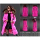 Women Moncler Long Down Coats With Raccoon Fur Collar Rose Red