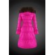 Women Moncler Long Down Coats With Raccoon Fur Collar Rose Red