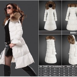 Women Moncler Long Down Coats With Raccoon Fur Collar White