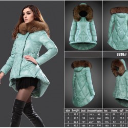 Women Moncler Down Coat With Raccoon Fur Collar Green