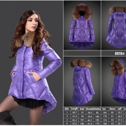 Women Moncler Down Coat With Raccoon Fur Collar Purple