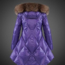 Women Moncler Down Coat With Raccoon Fur Collar Purple