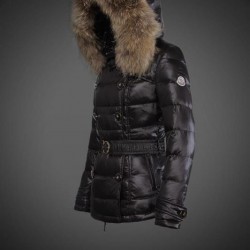 Women Moncler Down Jacket With Raccoon Fur Collar Black