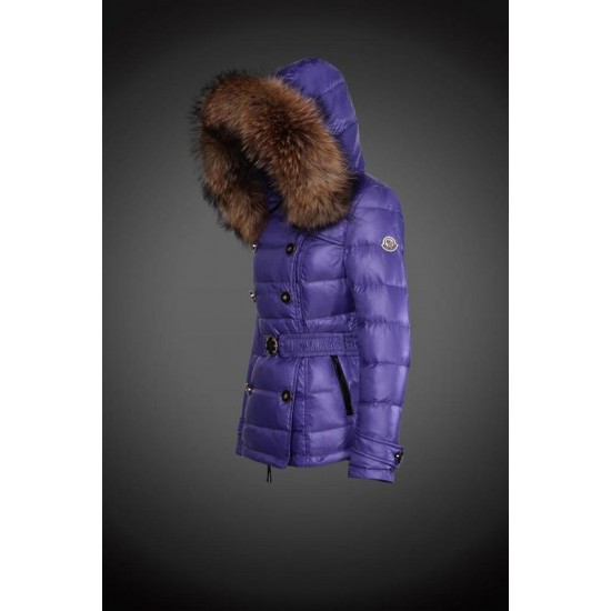 Women Moncler Down Jacket With Raccoon Fur Collar Purple