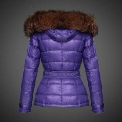 Women Moncler Down Jacket With Raccoon Fur Collar Purple