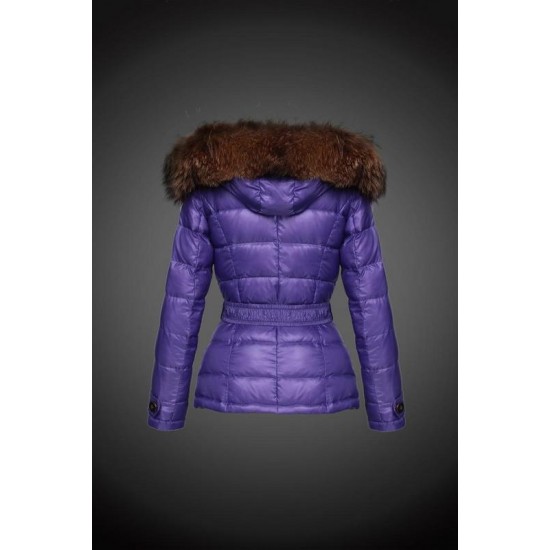 Women Moncler Down Jacket With Raccoon Fur Collar Purple