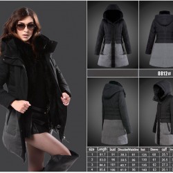 Women Moncler Long Down Coats With Raccoon Fur Collar Black Gray