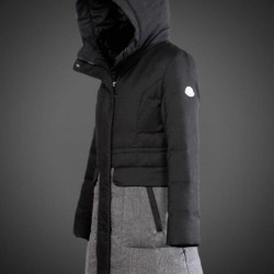 Women Moncler Long Down Coats With Raccoon Fur Collar Black Gray