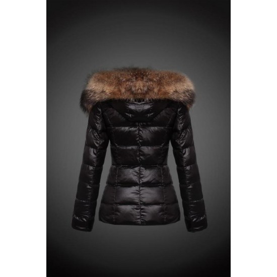 Women Moncler Down Jacket With Raccoon Fur Collar Black