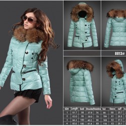 Women Moncler Down Jacket With Raccoon Fur Collar Green