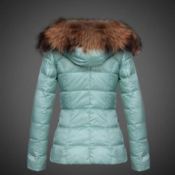 Women Moncler Down Jacket With Raccoon Fur Collar Green