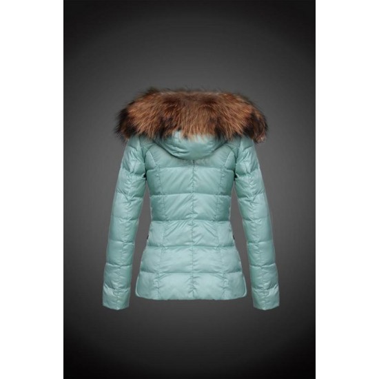 Women Moncler Down Jacket With Raccoon Fur Collar Green